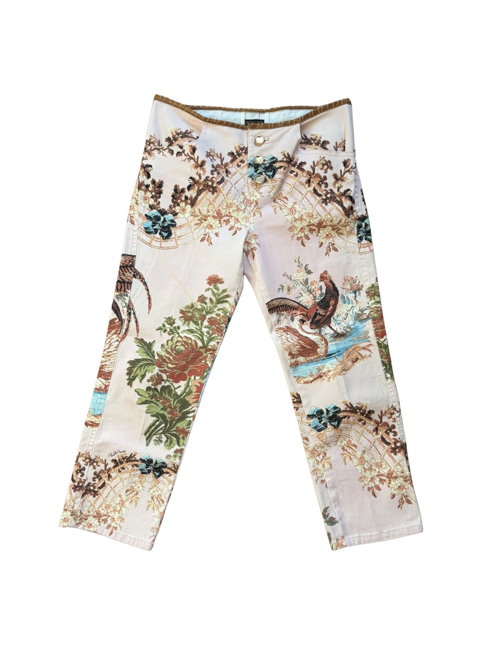 Roberto Cavalli SS2003 Chinoiserie Pheasant Print Capri Pants